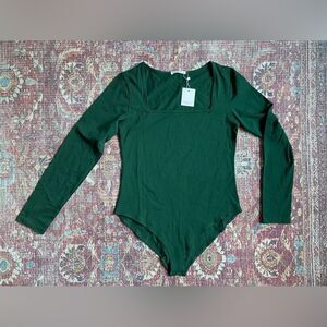 NWT Mango pop Long Sleeve Green square neck Bodysuit full coverage